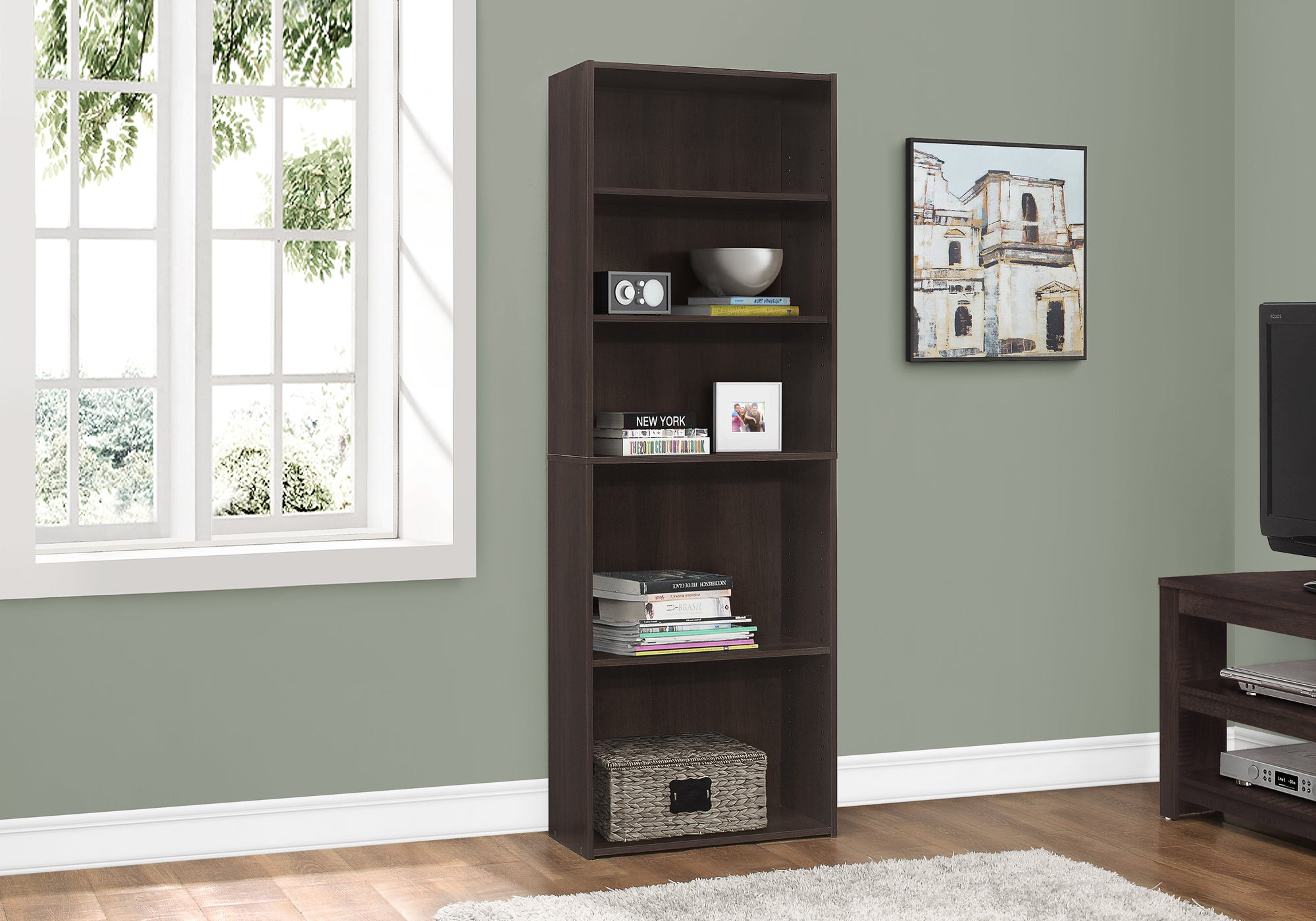 Riordan - Bookshelf Bookcase 6 Tier 72"H Office Bedroom Brown Laminate Transitional