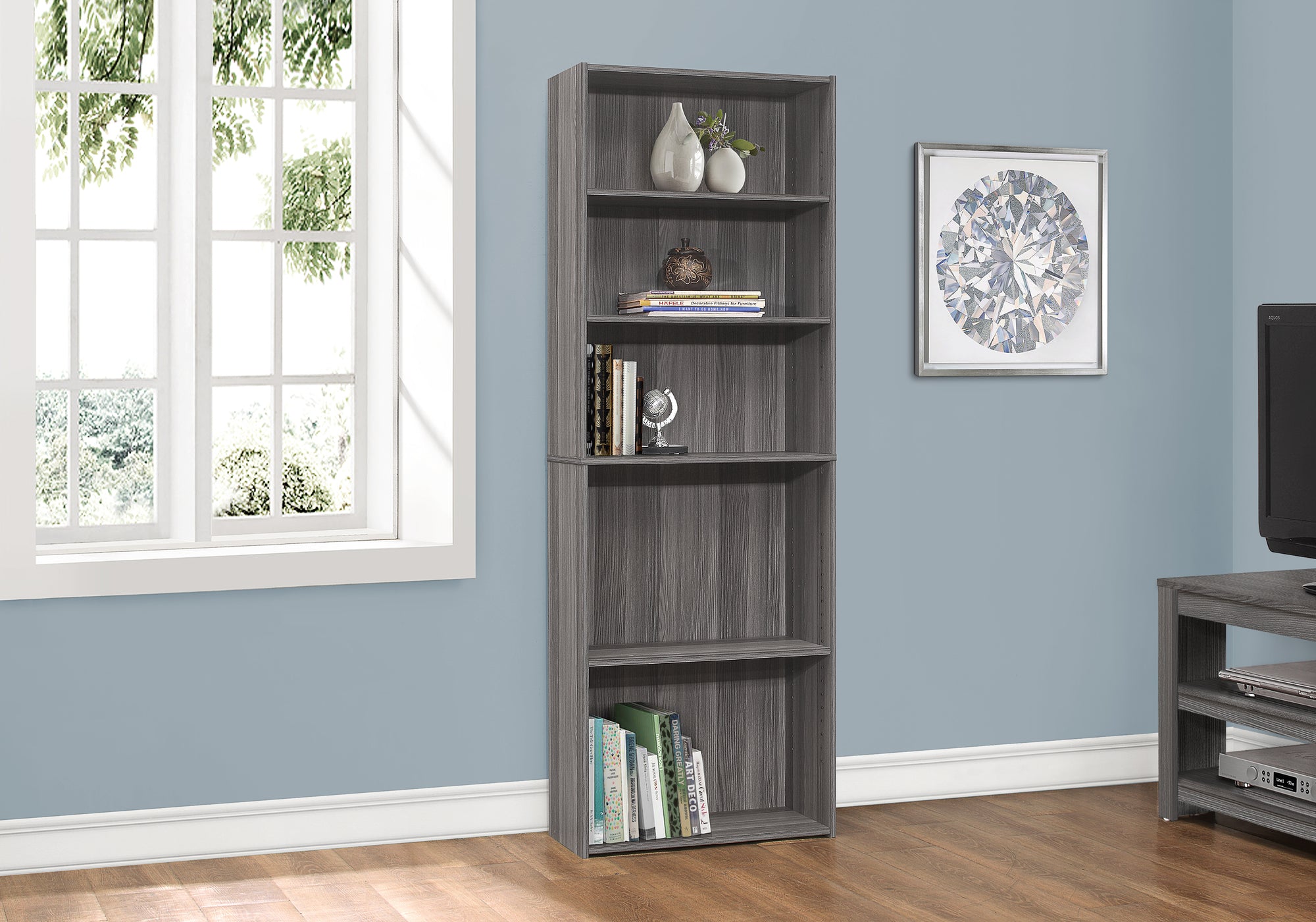 Michi - Bookshelf Bookcase 6 Tier 72"H Office Bedroom Grey Laminate Transitional