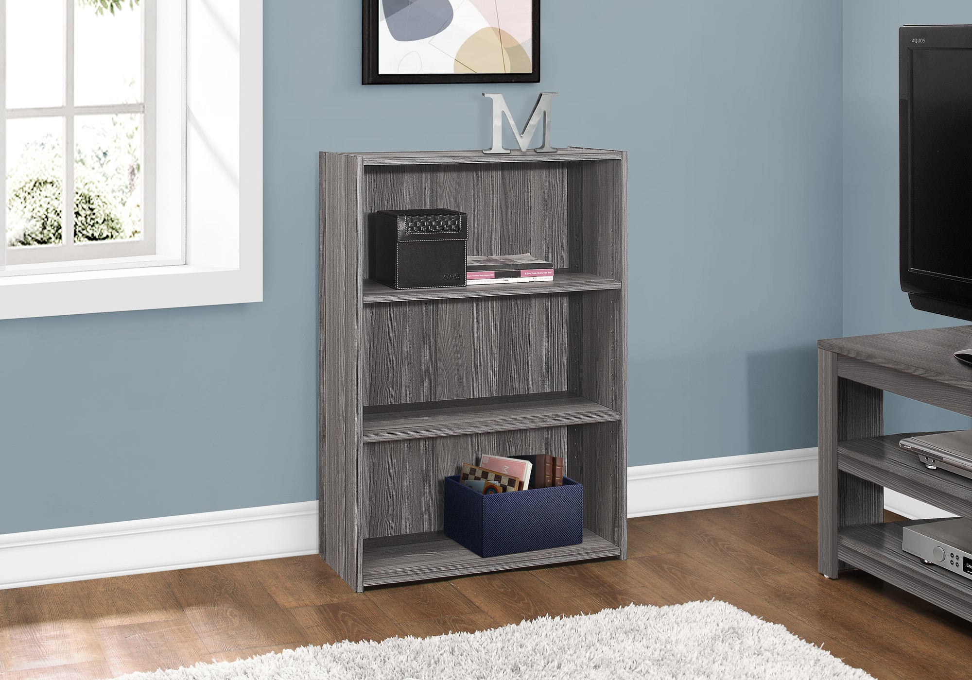 Rin - Bookshelf Bookcase 4 Tier 36"H Office Bedroom Grey Laminate Transitional