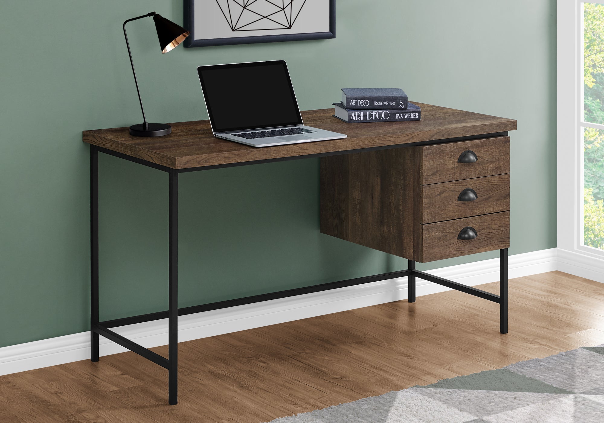 Noela - Computer Desk Home Office Laptop Storage Drawers 55"L Work Brown