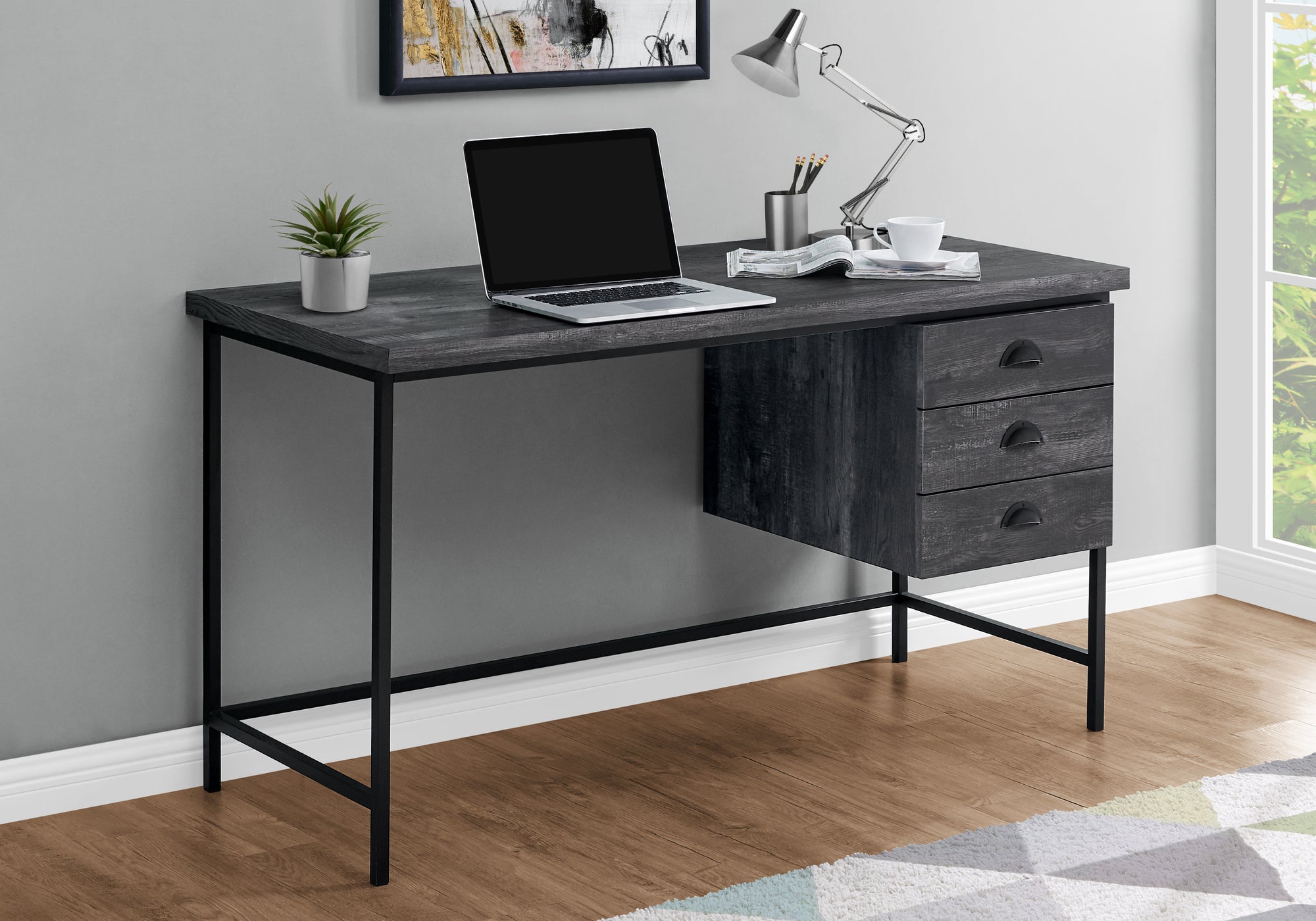 Larkin - Computer Desk Home Office Laptop Storage Drawers 55"L Work Black
