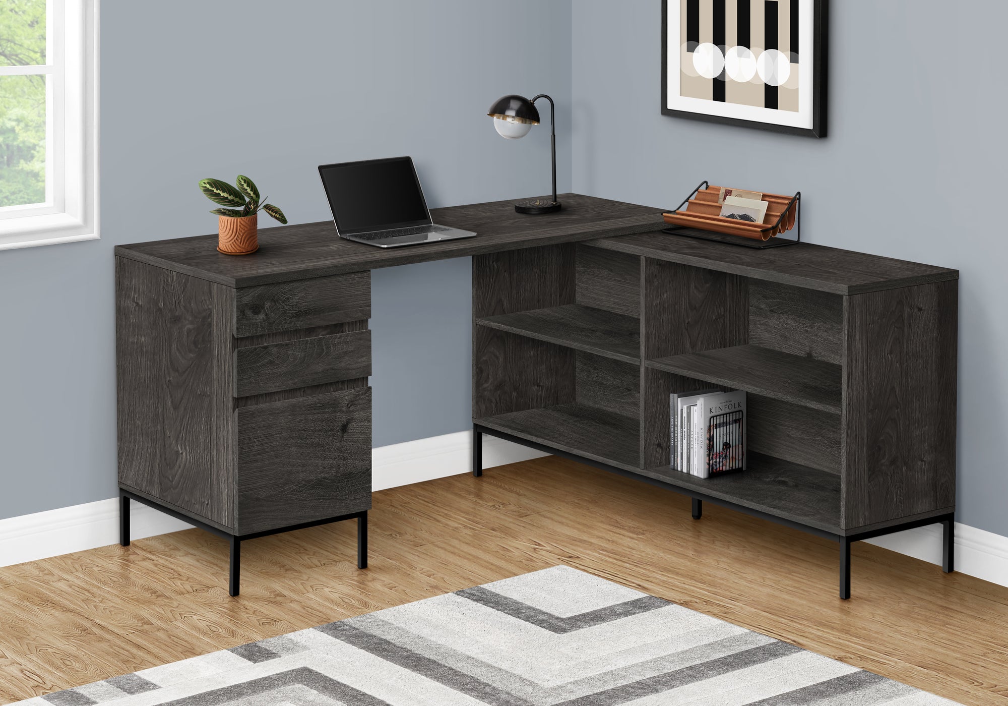 Barbon - Computer Desk Home Office Corner Storage Drawers 60"L L Shape