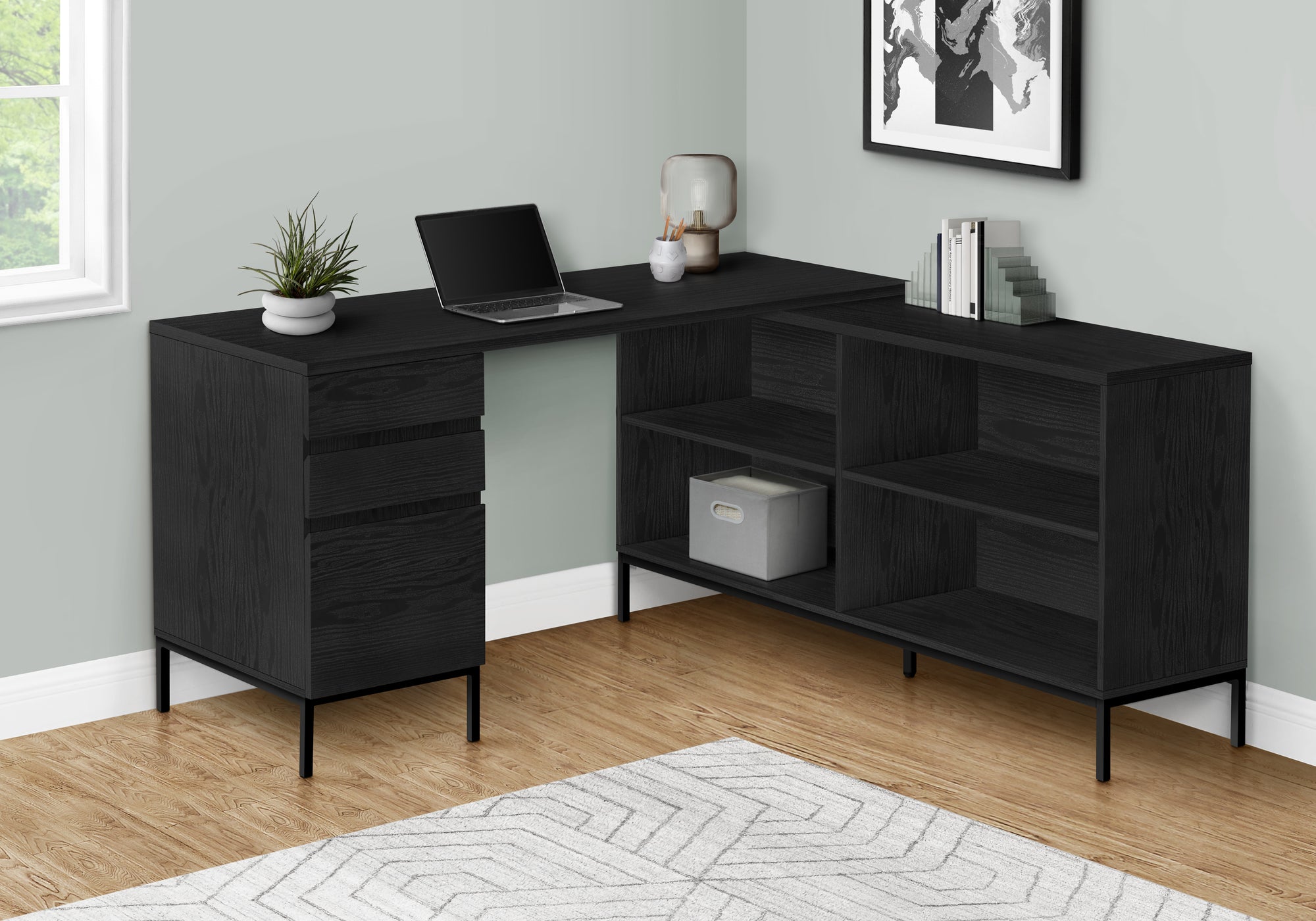 Dalston - Computer Desk Home Office Corner Storage Drawers 60"L L Shape
