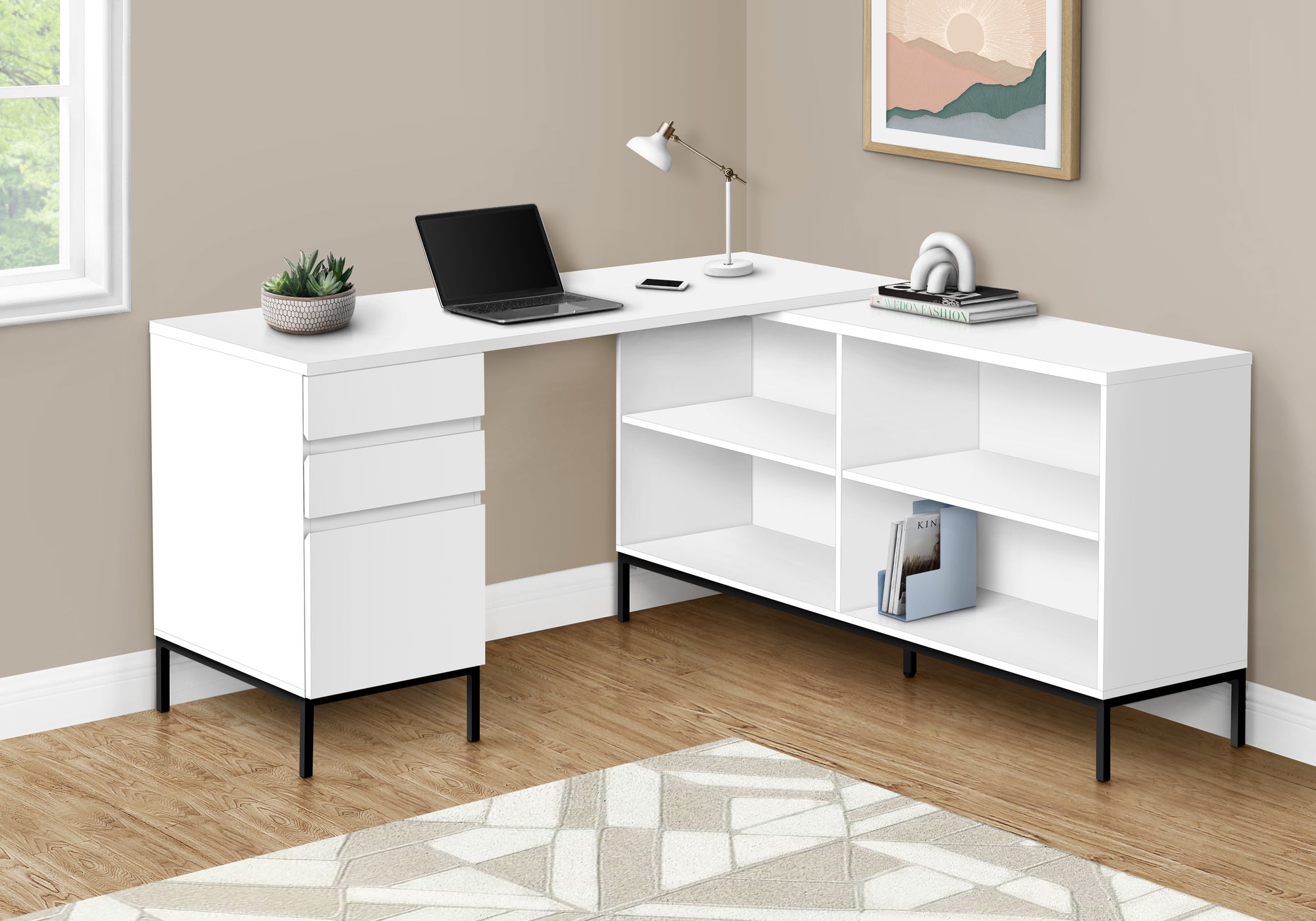 Ryo - Computer Desk Home Office Corner Storage Drawers 60"L L Shape