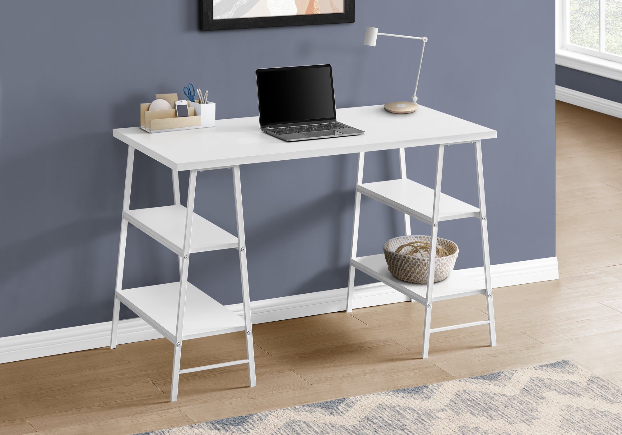 Nurten - Computer Desk Home Office Laptop Storage Shelves 48"L Work White