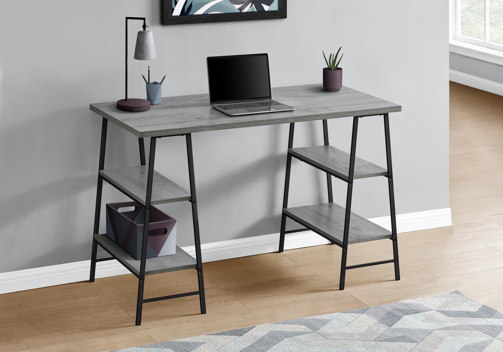 Zurich - Computer Desk Home Office Laptop Storage Shelves 48"L Work Grey