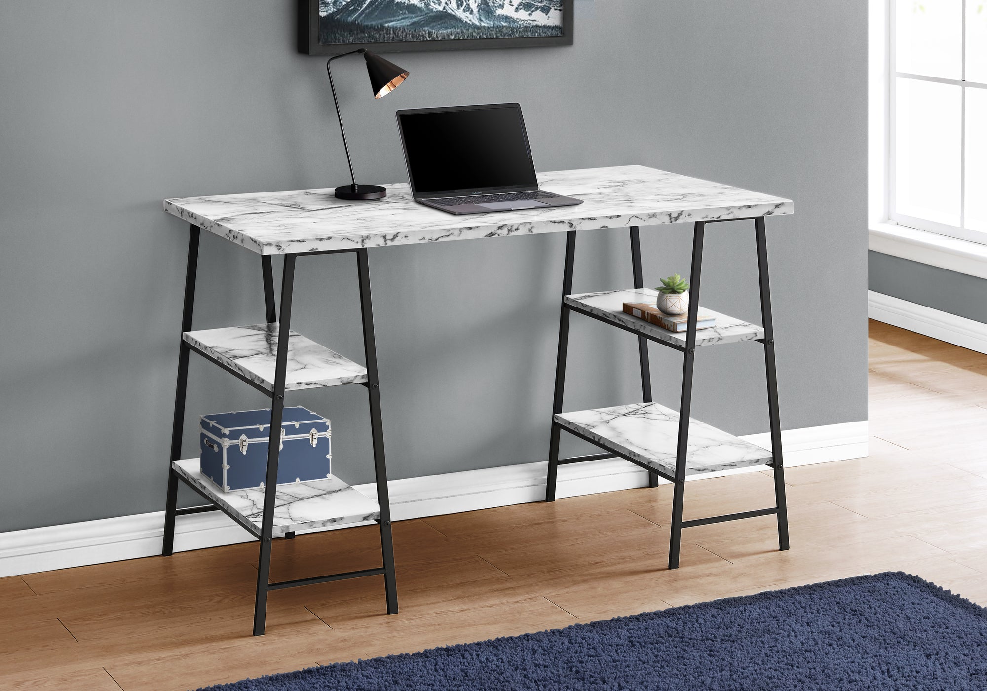Kelson - Computer Desk Home Office Laptop Storage Shelves 48"L Work White