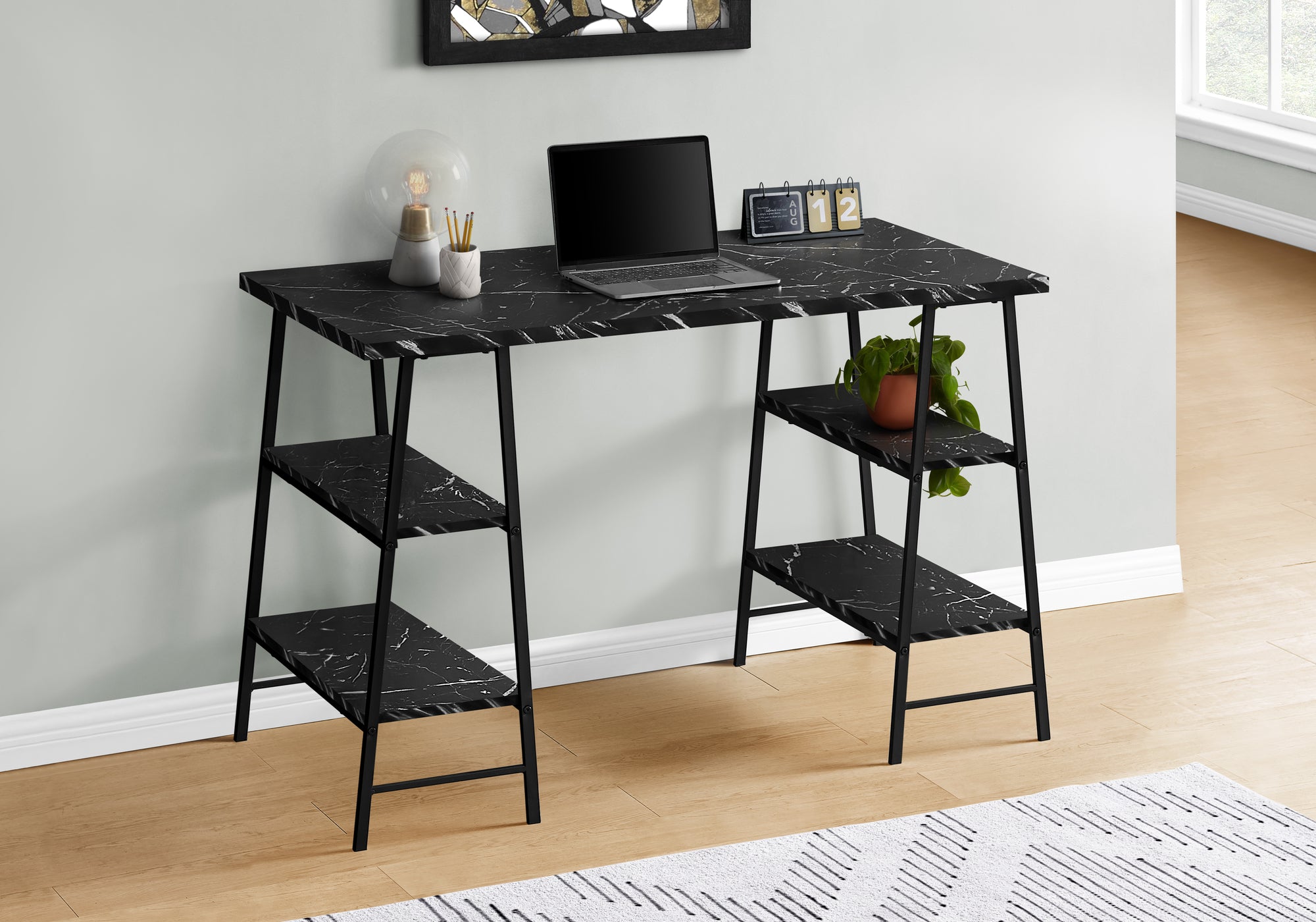 Barrington - Computer Desk Home Office Laptop Storage Shelves 48"L Work Black