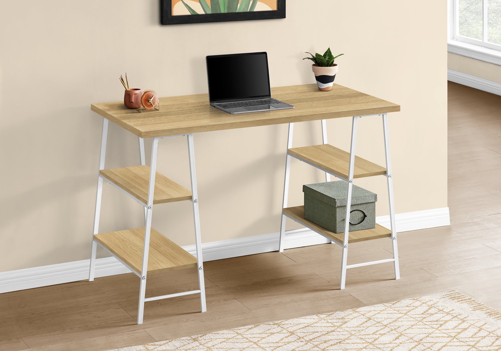 Celerina - Computer Desk Home Office Laptop Storage Shelves 48"L Work Natural