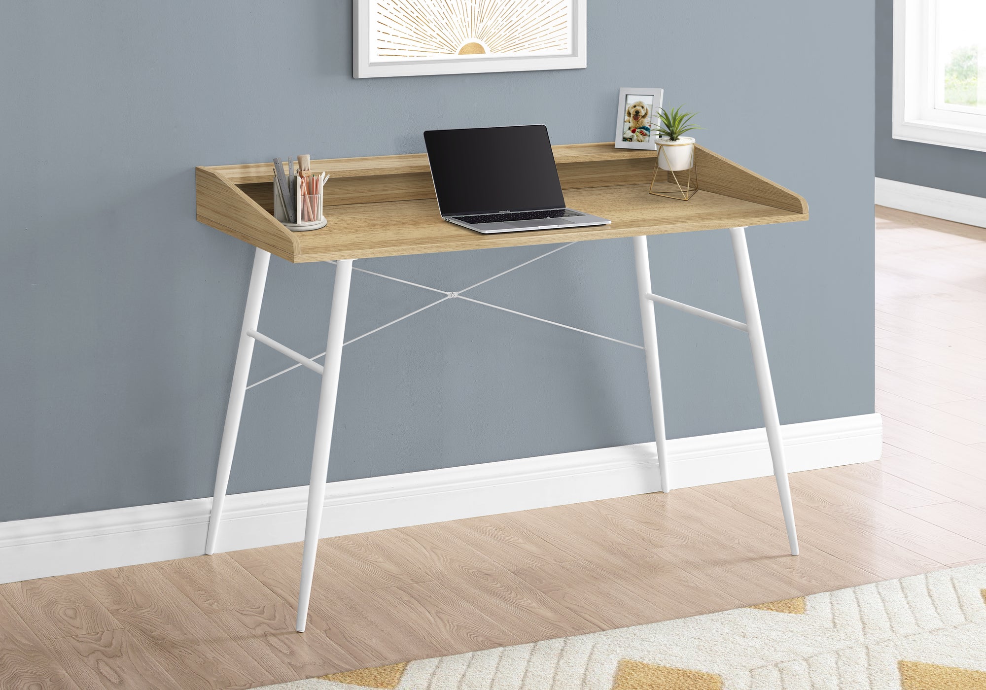Ohara - Computer Desk Home Office Laptop Storage Shelves 48"L Work Natural