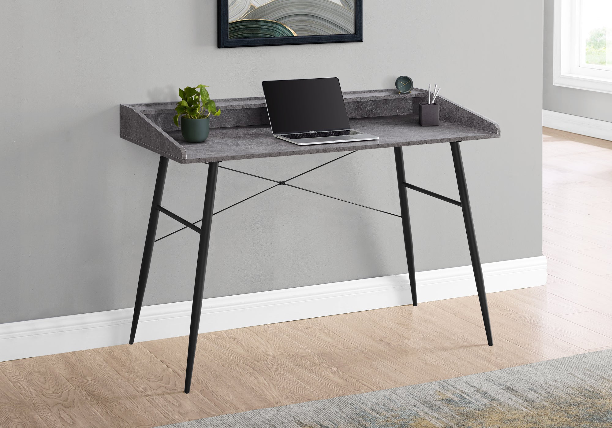Nura - Computer Desk Home Office Laptop Storage Shelves 48"L Work Grey