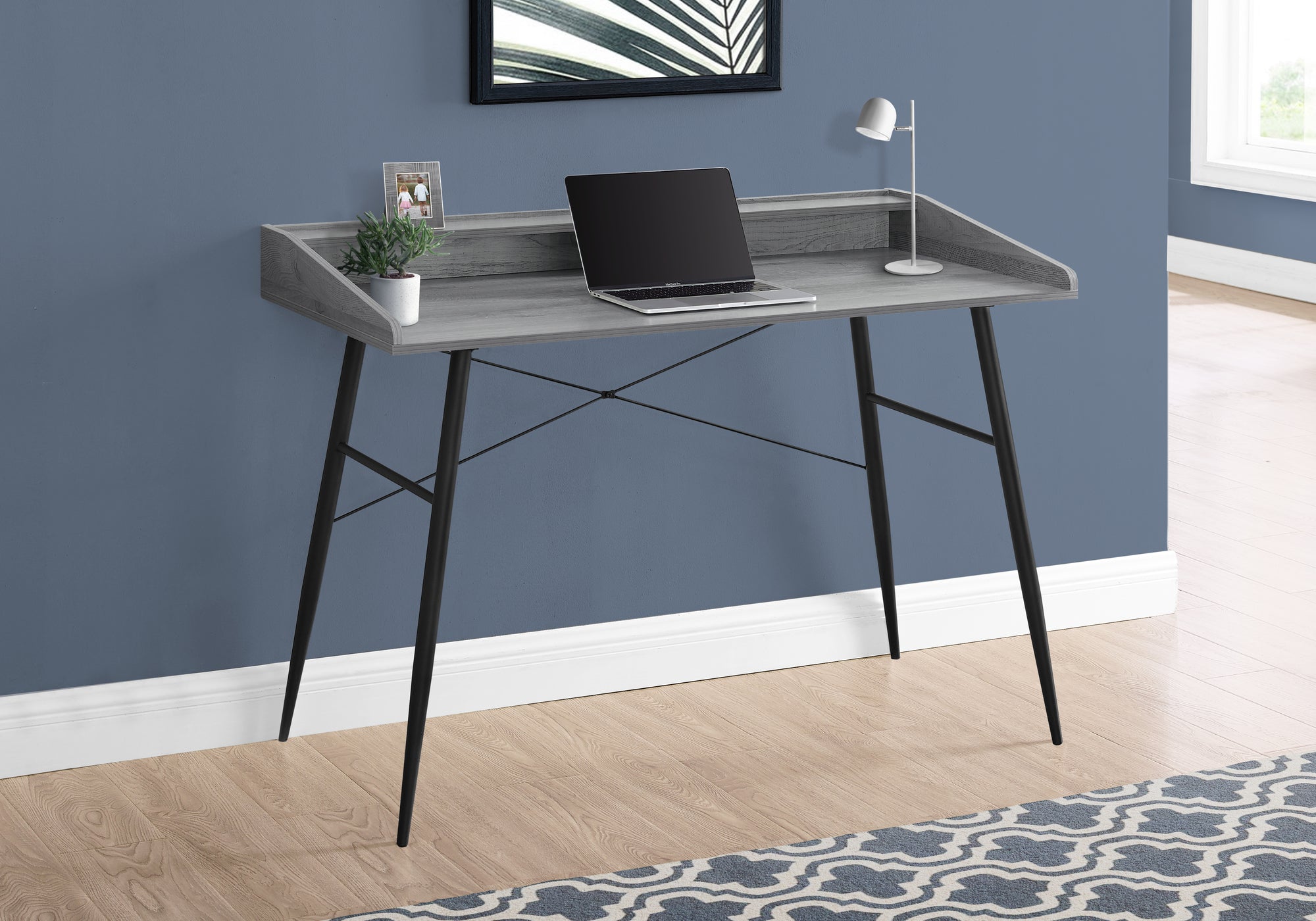 Sheldon - Computer Desk Home Office Laptop Storage Shelves 48"L Work Grey