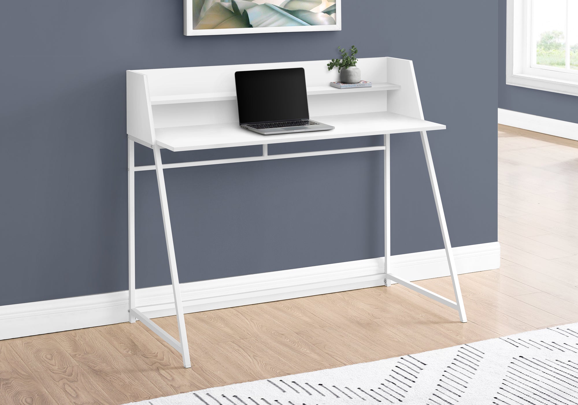 Alaire - Computer Desk Home Office Laptop Storage Shelves 48"L Work White