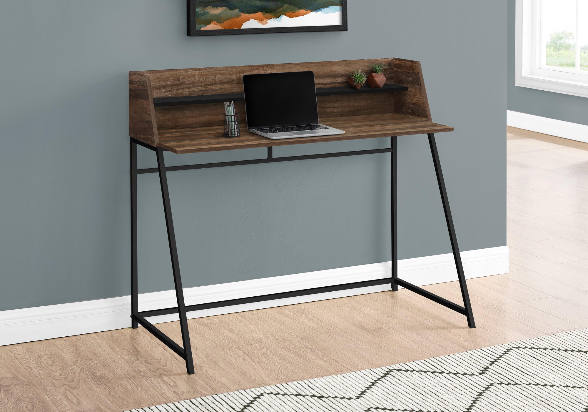 Gala - Computer Desk Home Office Laptop Storage Shelves 48"L Work Brown