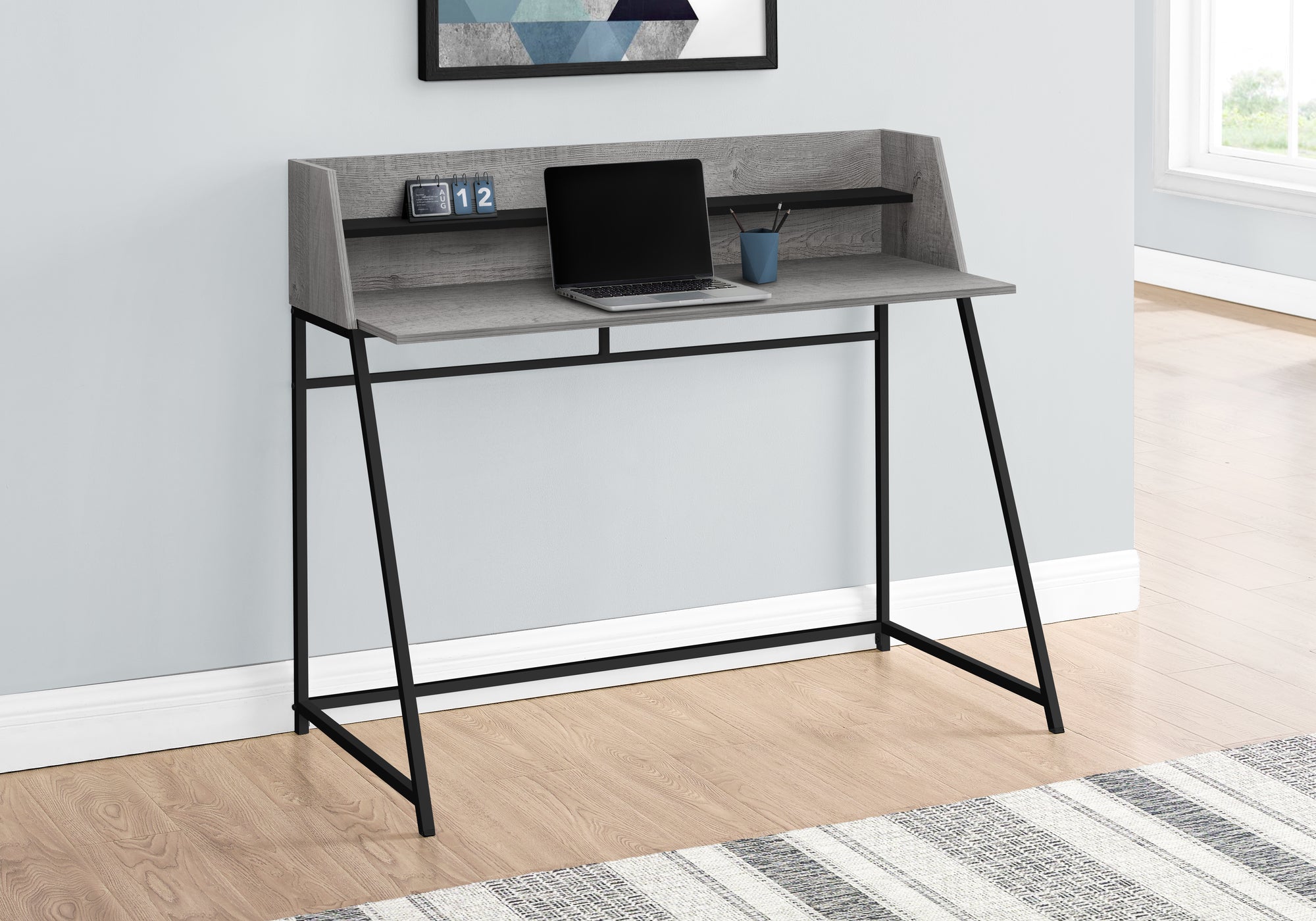 Linn - Computer Desk Home Office Laptop Storage Shelves 48"L Work Grey
