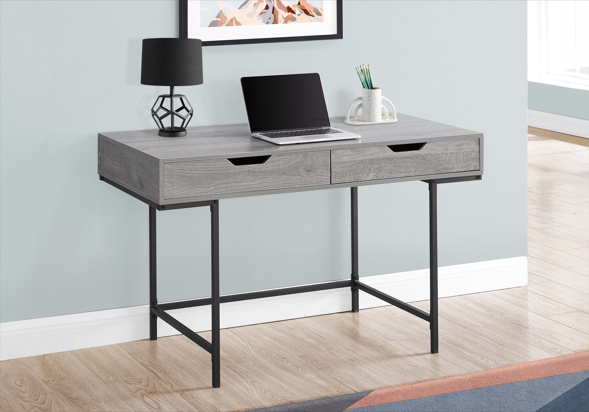 Arlett - Computer Desk Home Office Laptop Storage Drawers 48"L Work Grey
