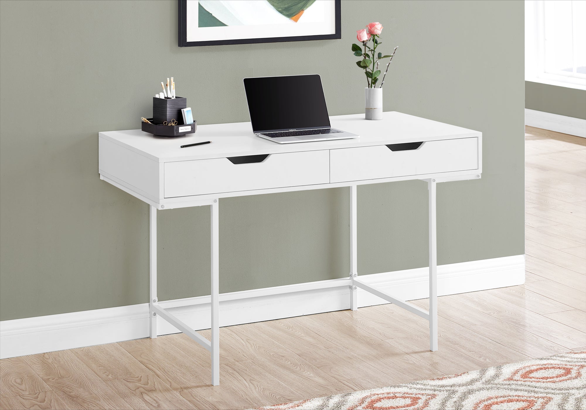 Arta - Computer Desk Home Office Laptop Storage Drawers 48"L Work White