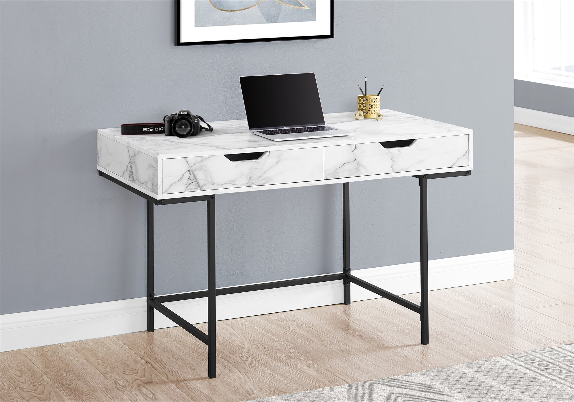 Edmund - Computer Desk Home Office Laptop Storage Drawers 48"L Work White
