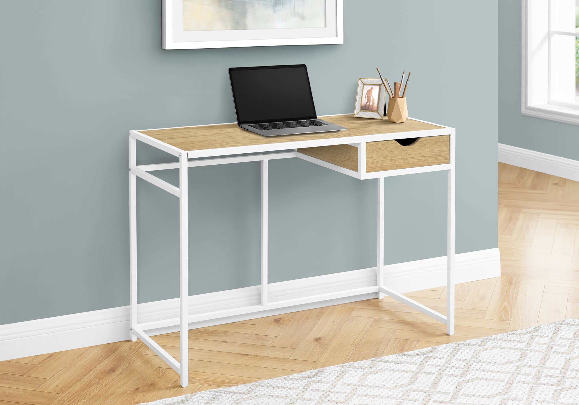 Morigan - Computer Desk Home Office Laptop Storage Drawer 42"L Work Natural
