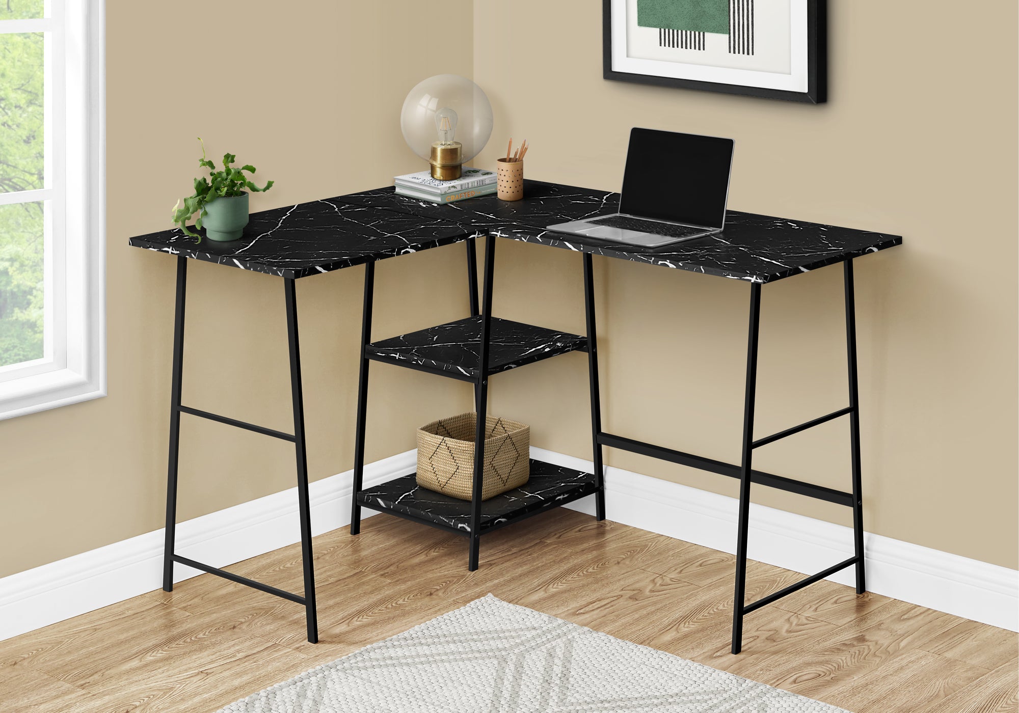 Gaenor - Computer Desk Home Office Corner Storage Shelves 48"L L Shape