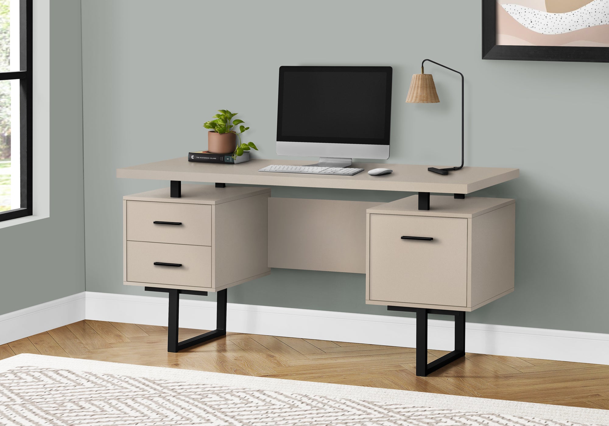 Parson - Computer Desk Home Office Laptop Left Right Set-up Storage Drawers
