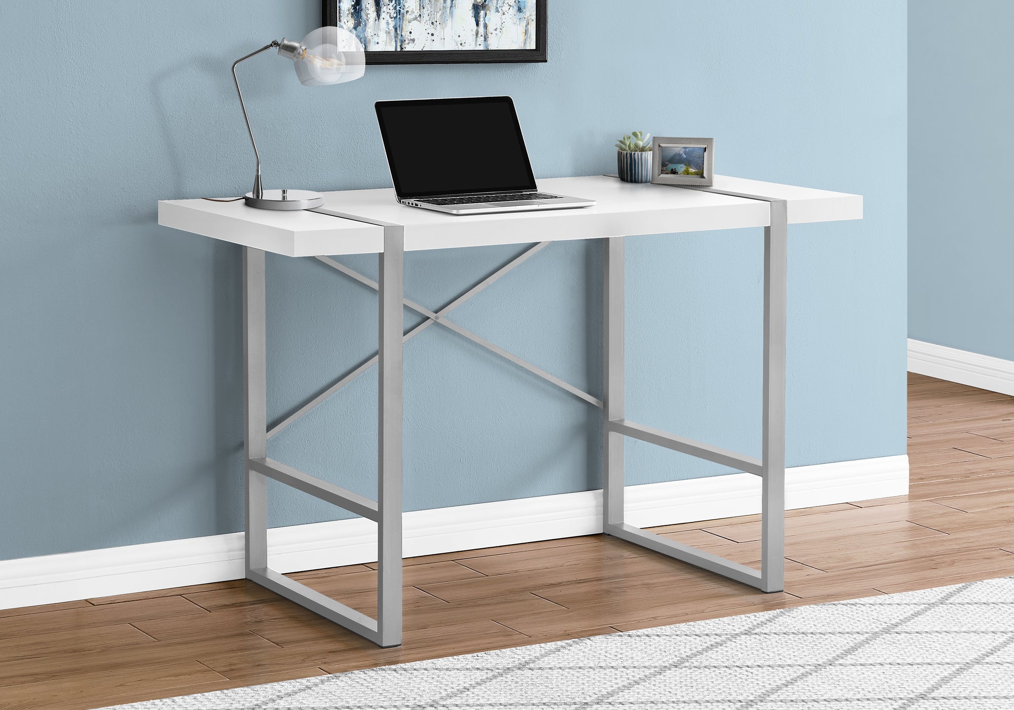 Salma - Computer Desk Home Office Laptop 48"L Work White Laminate Grey