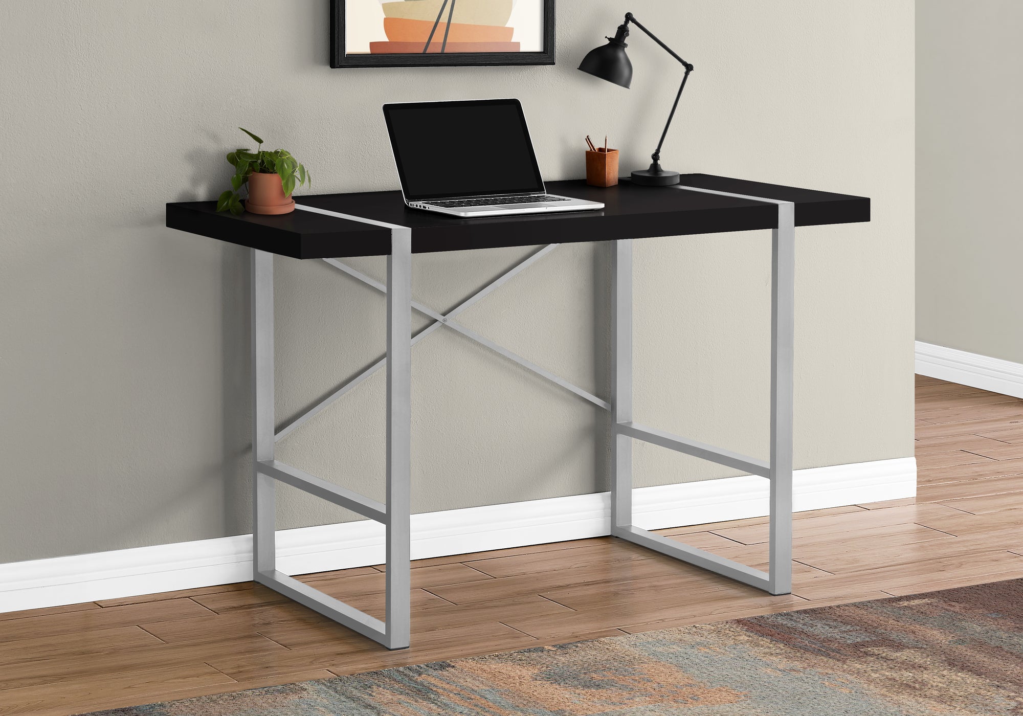 Hancock - Computer Desk Home Office Laptop 48"L Work Black Laminate Grey