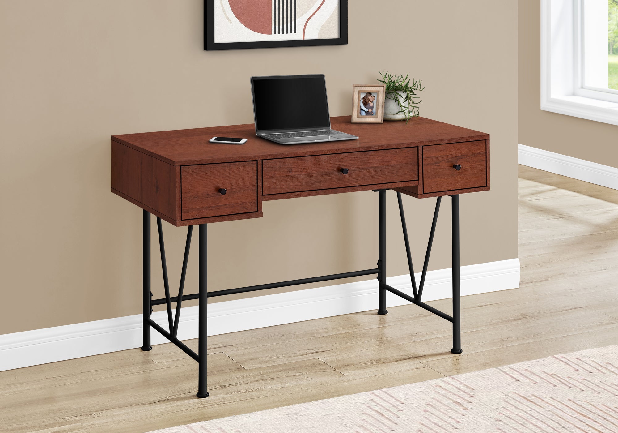 Tarmon - Computer Desk Home Office Laptop Storage Drawers 48"L Work Brown