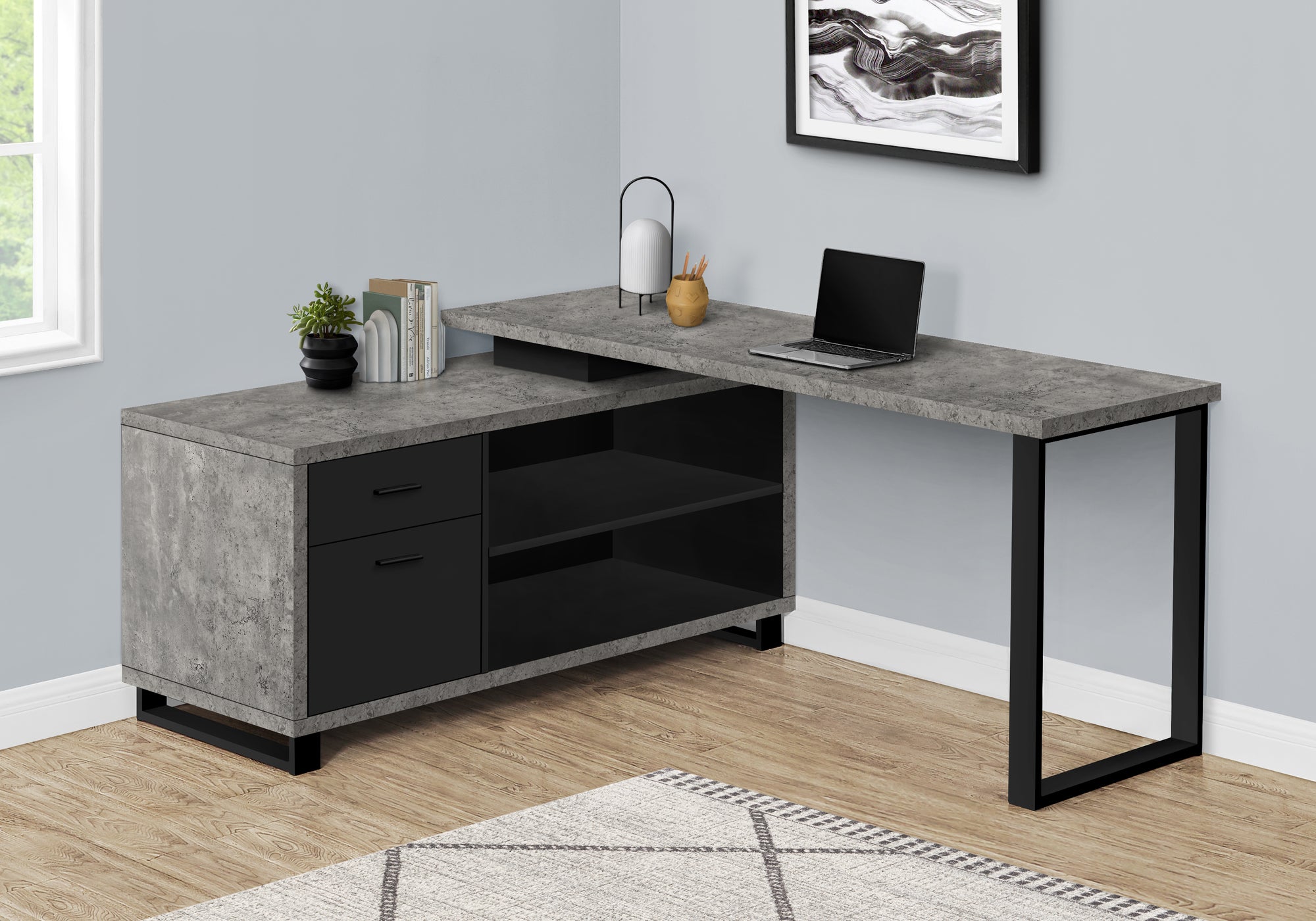 Falan - Computer Desk Home Office Corner Storage Drawers 72"L L Shape