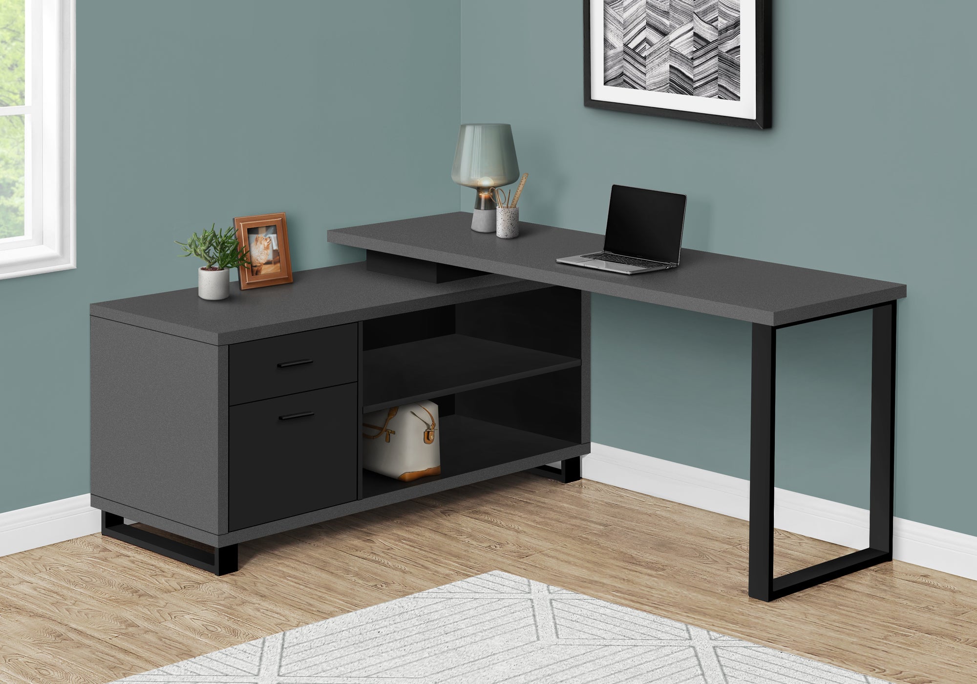 Louane - Computer Desk Home Office Corner Storage Drawers 72"L L Shape