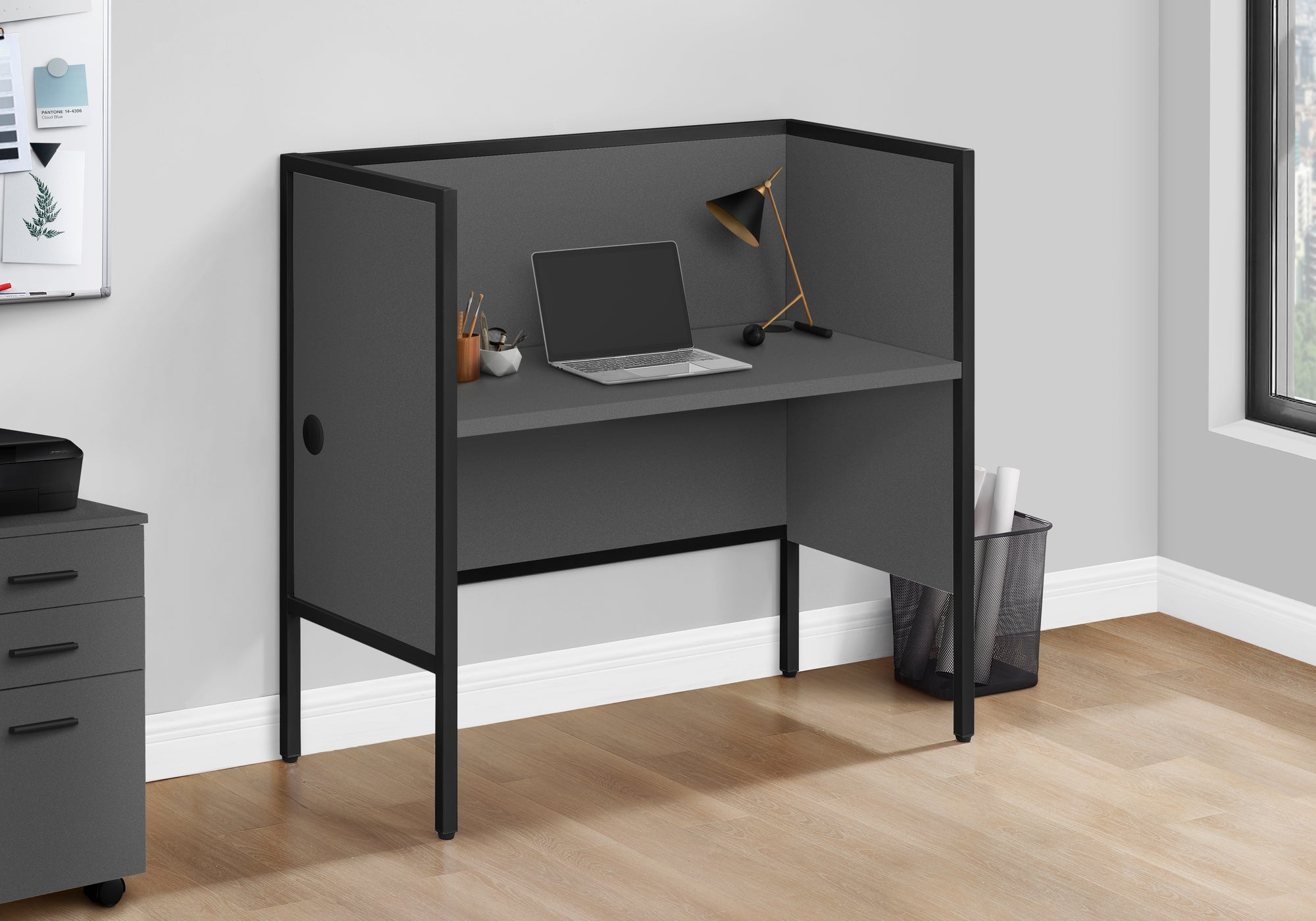 Trianna - Office Cubicle 48"L Desk Work Commercial Grade Grey Laminate Black