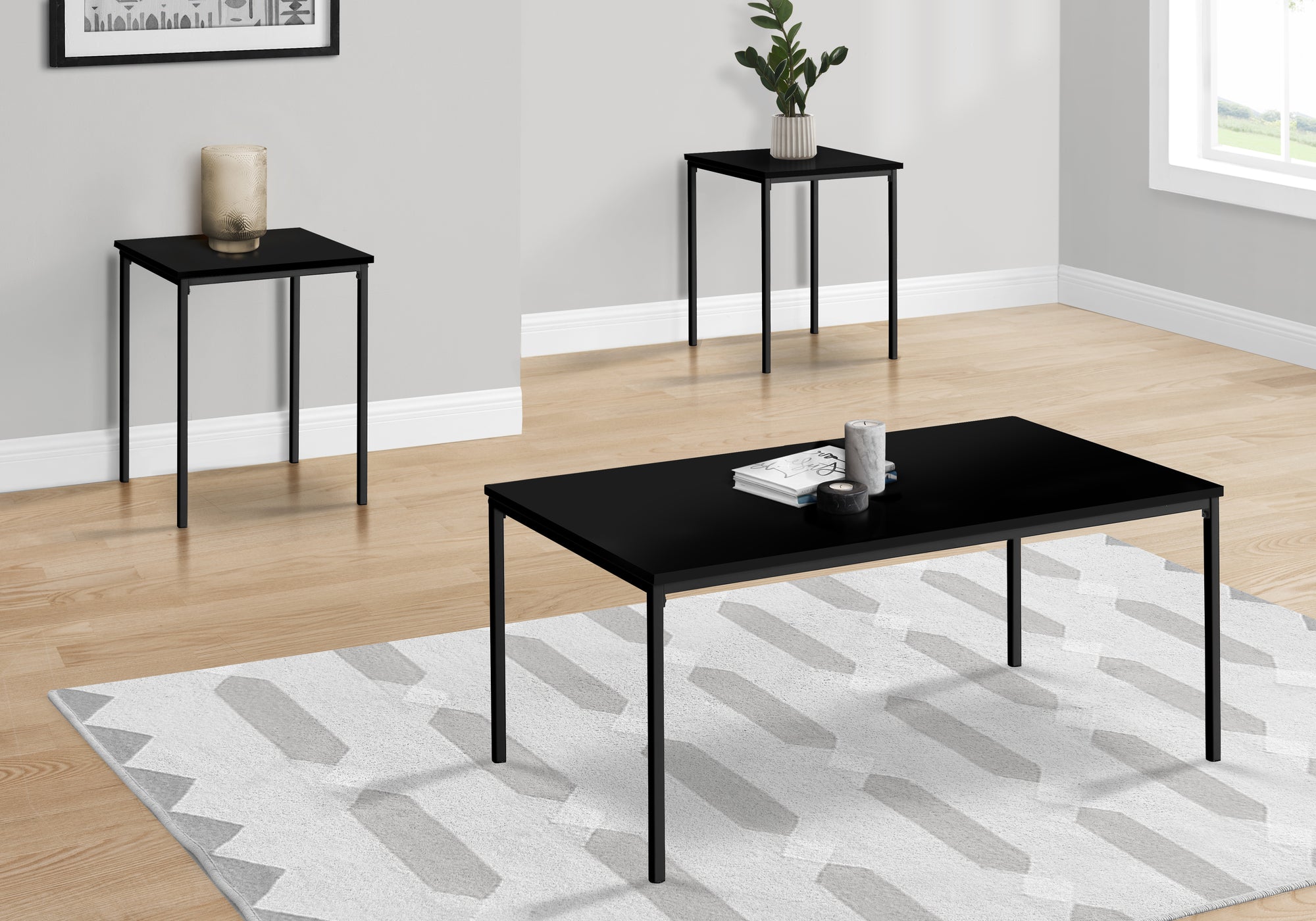 Tugera - Table Set 3pcs Set Coffee End Black Metal Black Laminate