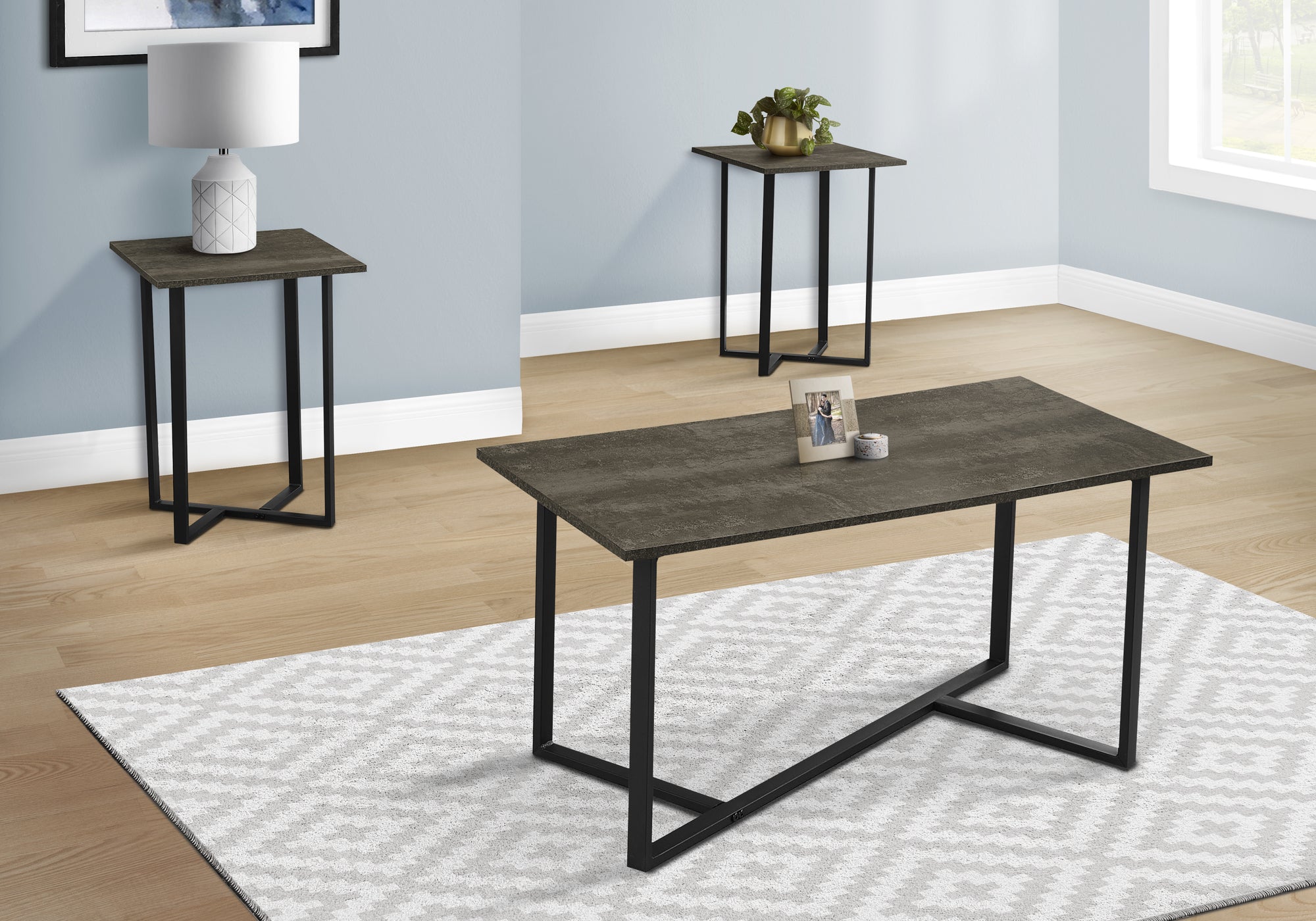 Perenna - Table Set 3pcs Set Coffee End Living Room Dark Bronze