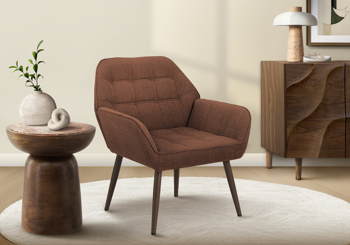 Decker - Accent Chair 29"H Upholstered Living Room Rust Fabric Walnut Metal