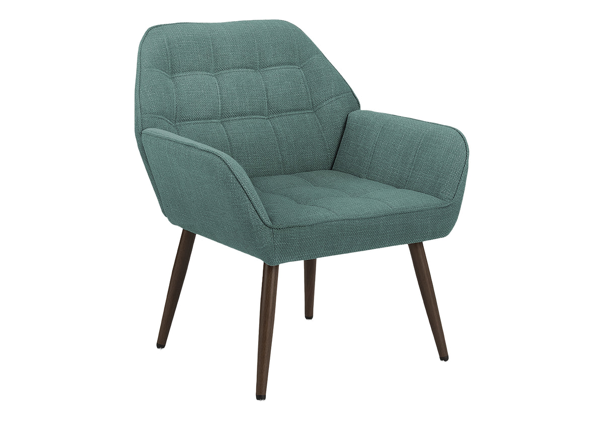 Accent Chair, 29"H, Upholstered, Living Room, Turquoise Fabric, Walnut Metal Legs, Contemporary, Modern