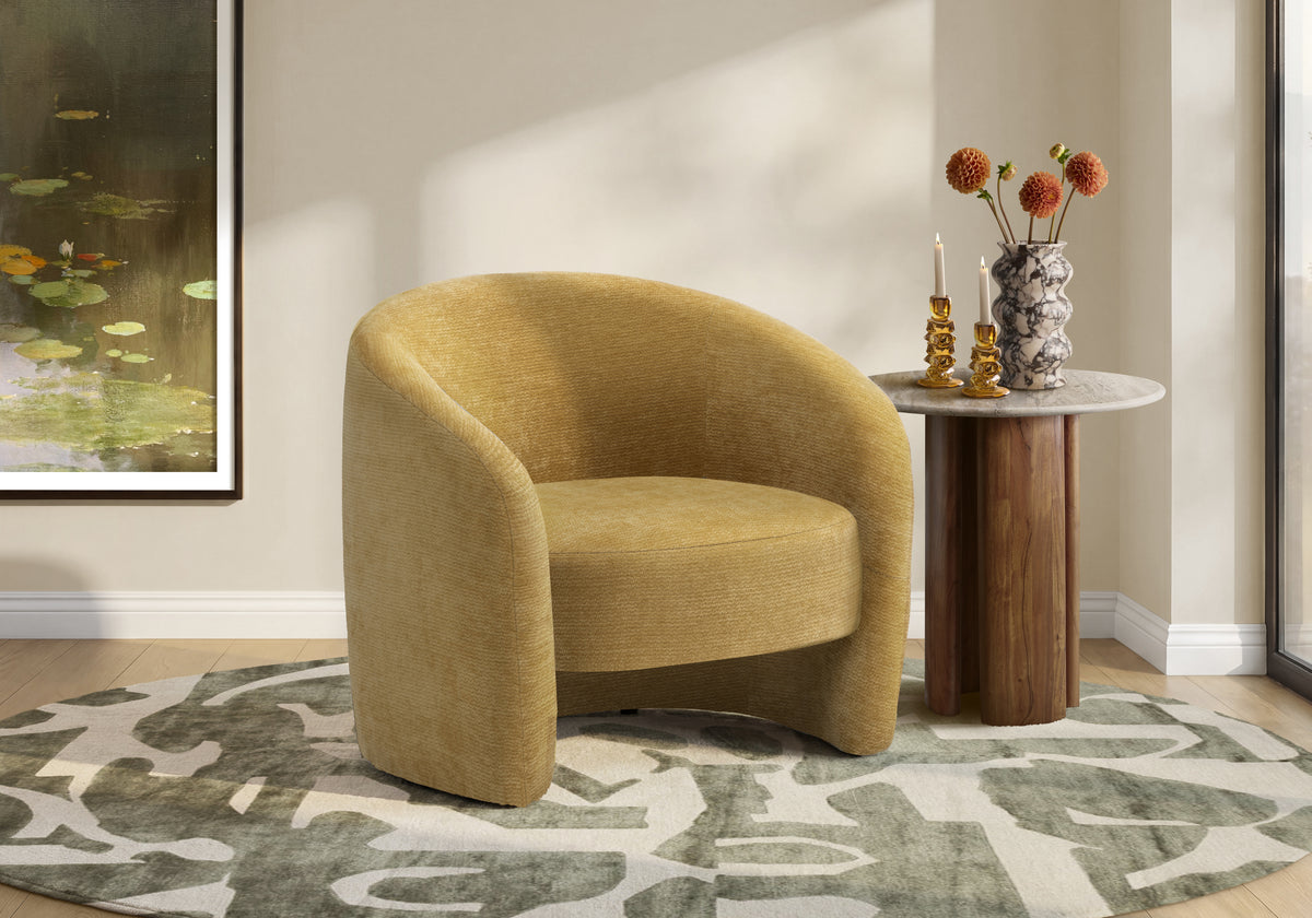 Barrel Upholstered Accent Chair, 29"H, Gold Fabric