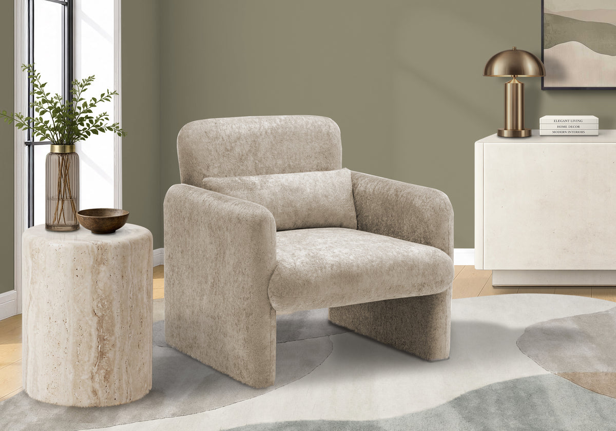Rounded Arm Upholstered Accent Chair, 31"H, Light Brown Fabric