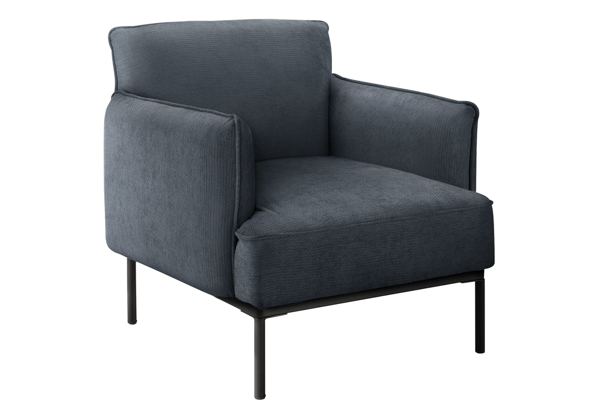 Accent Chair, 33" H, Upholstered, Living Room, Bedroom, Blue Fabric, Black Metal Legs, Contemporary, Modern