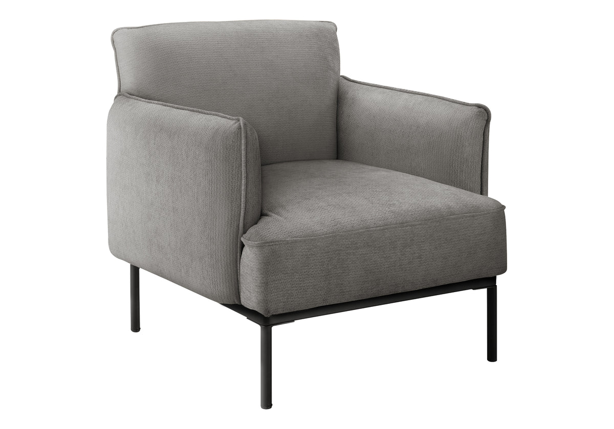 Accent Chair, 33" H, Upholstered, Living Room, Bedroom, Light Grey Fabric, Black Metal Legs, Contemporary, Modern