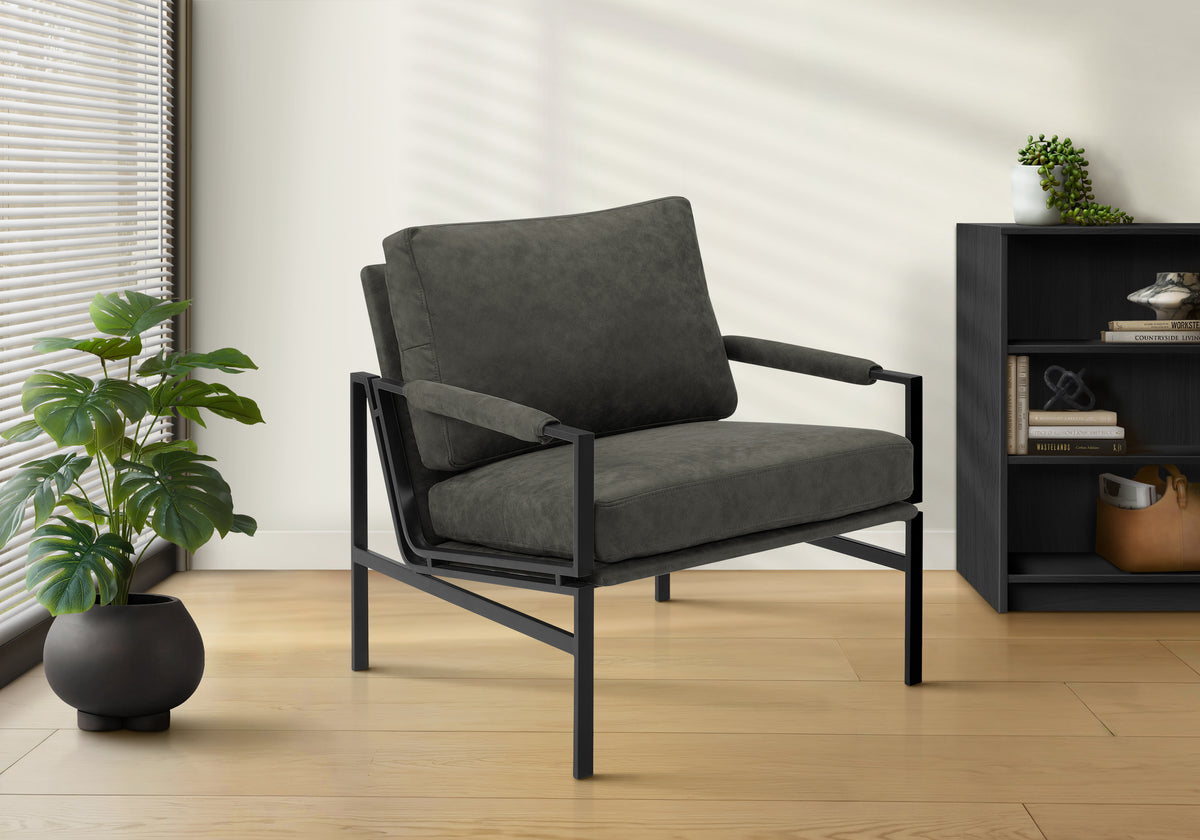 Accent Chair, 36""H, Upholstered, Living Room, Bedroom, Dark Grey Fabric, Black Metal Legs, Contemporary, Modern