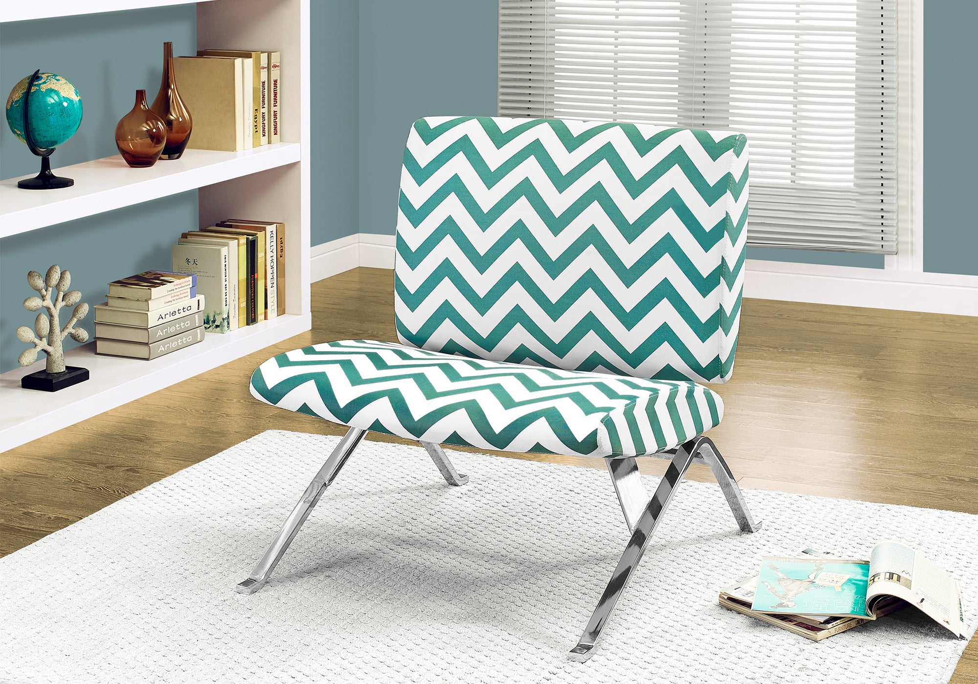 Arcelia - Accent Chair Upholstered Living Room Bedroom Green Fabric Chrome Metal