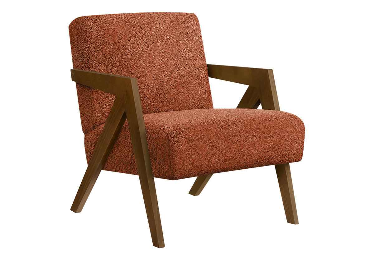 Accent Chair, 30"H, Upholstered, Living Room, Bedroom, Red Fabric, Brown Walnut Solid Wood, Modern, Mid Century