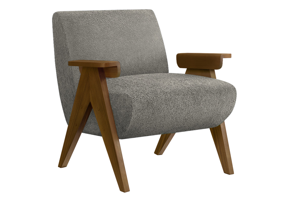 Accent Chair, 31"H, Upholstered, Living Room, Bedroom, Dark Grey Fabric, Brown Walnut Solid Wood, Modern, Mid Century