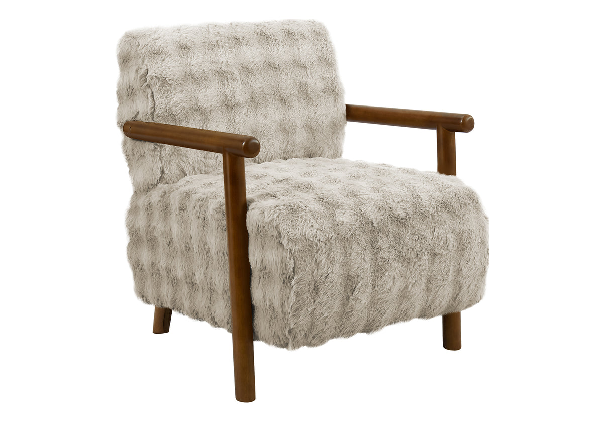 Accent Chair, 31"H, Upholstered, Living Room, Bedroom, Light Grey Fabric, Brown Walnut Solid Wood, Modern, Mid Century