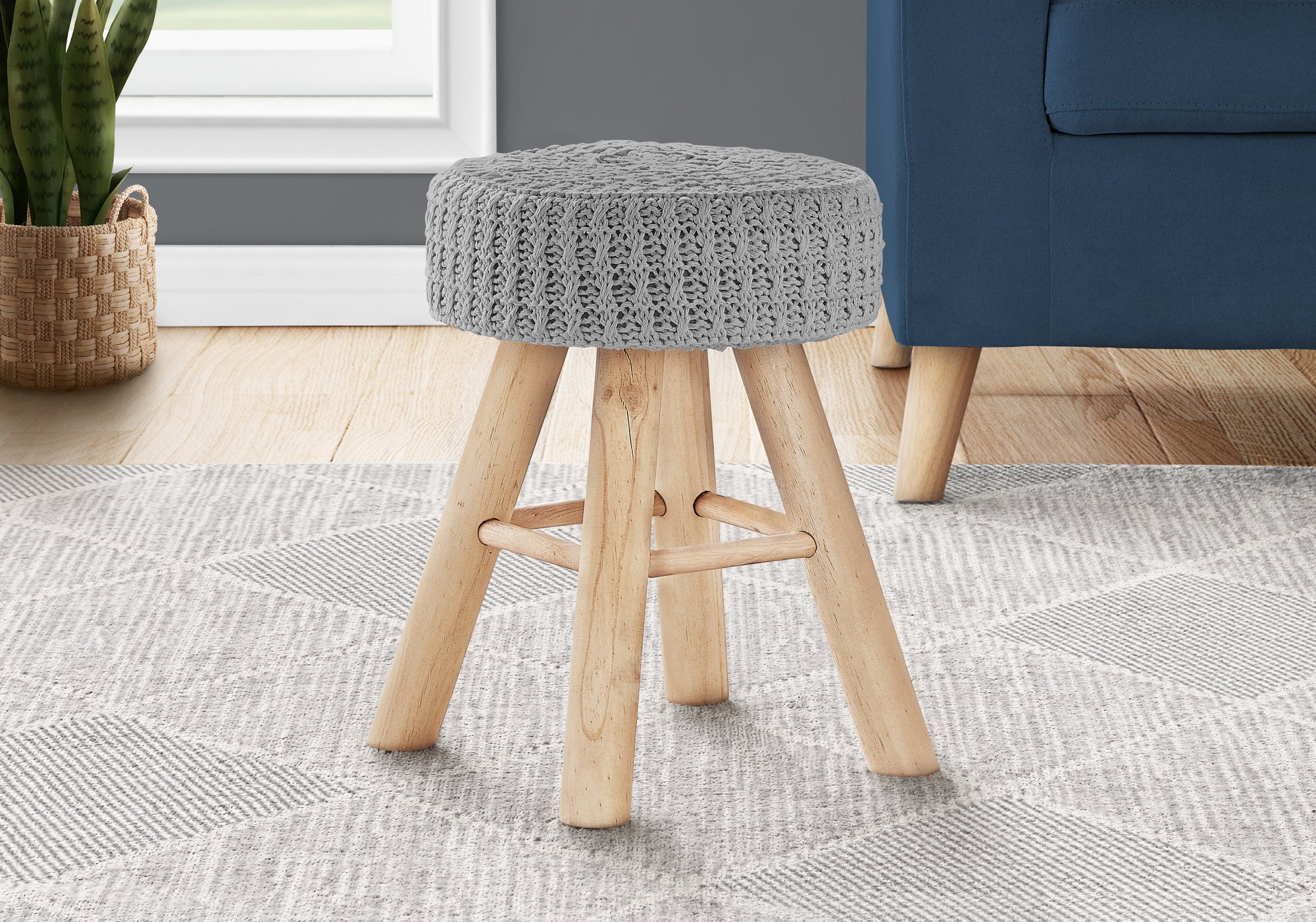 Giolla - Ottoman Pouf Footrest Foot Stool 12" Round Grey Velvet Natural