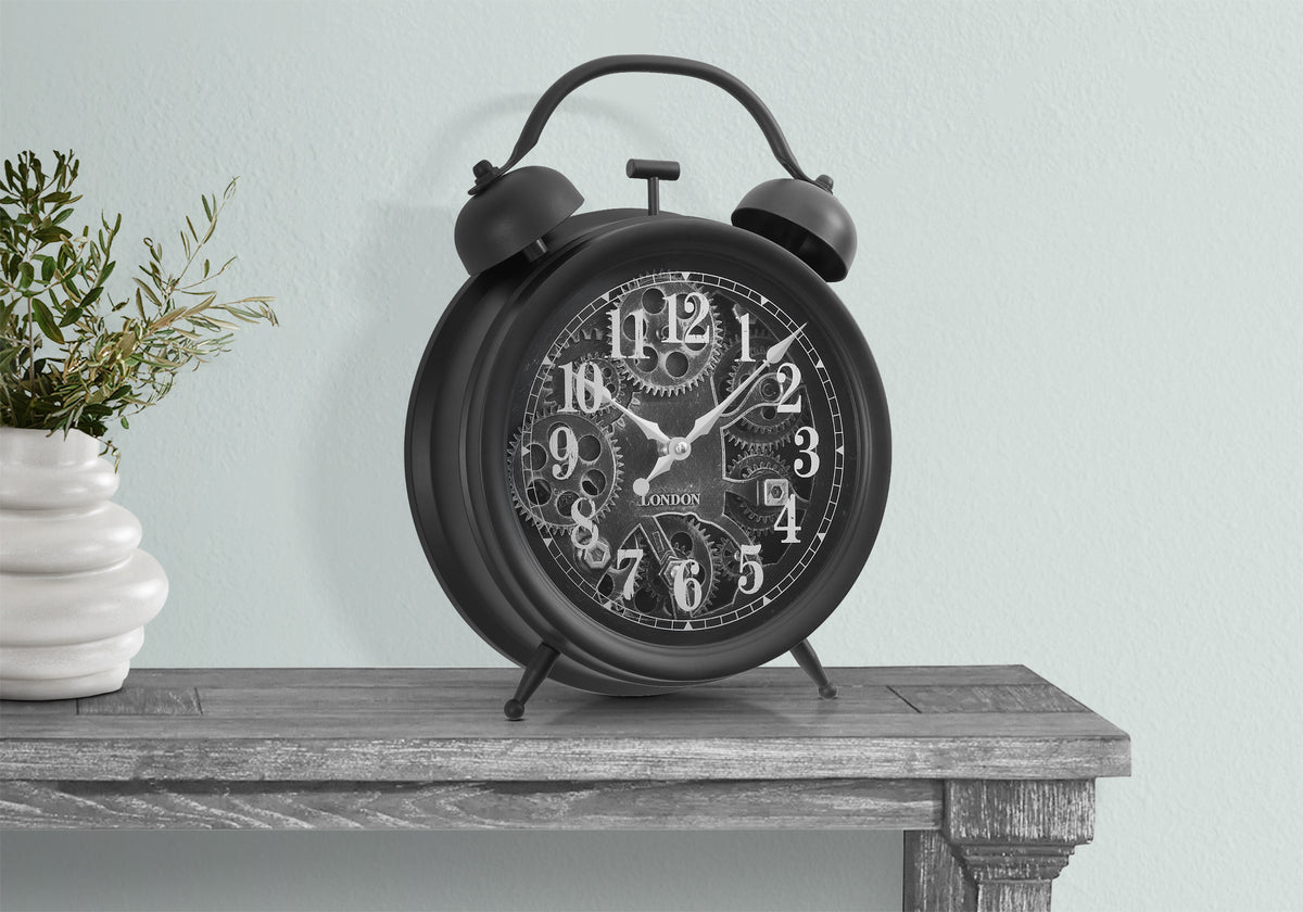 Brielle - Clocks 12" Round Gear Mechanism Table Clock Black Transitional