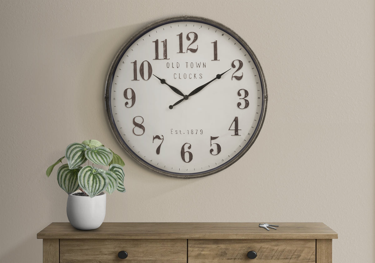 Belisma - Clocks 30" Round Large Oversized Wall Clock Brown Transitional