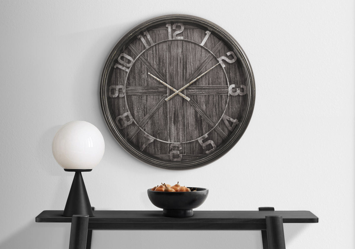 Terrian - Clocks 30" Round Large Oversized Wall Clock Brown Transitional