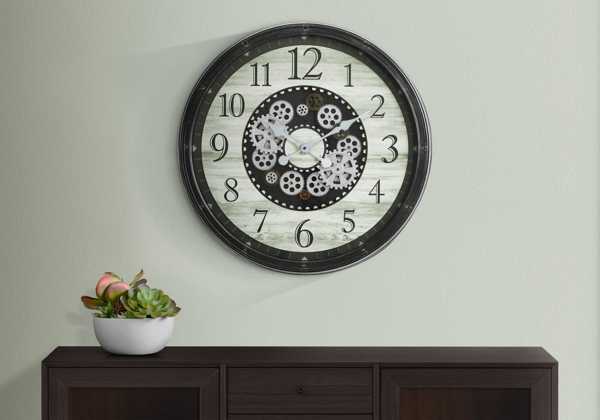 Valtina - Clocks 30" Round Gear Mechanism Large Oversized Wall Clock Brown