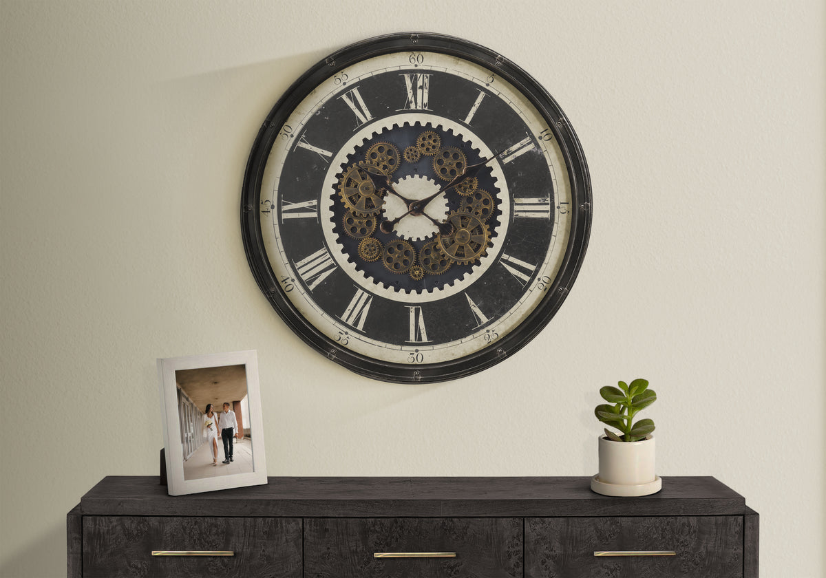 Cianna - Clocks 30" Round Gear Mechanism Large Oversized Wall Clock Brown